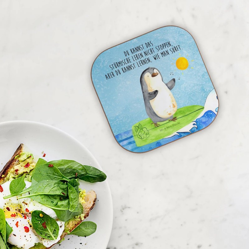 Mr. & Mrs. Panda Penguin Surfer Drinks Coaster, Gift, Hawaii,