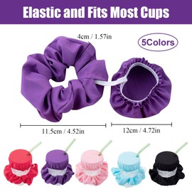 Bekecidi Pack of 5 Drink Protectors, Scrunchie, Drink Covers, Anti-Spike with Straw Hole, Reusable and Washable, for Most Cups Glasses in Bar Party (5 Colours)