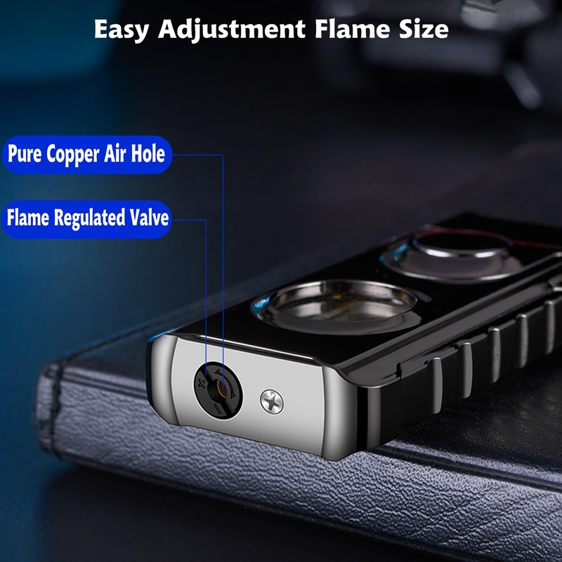 Torch Lighter, Creative Dual Flame Lighter with 6pcs Flint Stone,