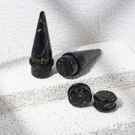 Oyaface 24PC Big Gauges Acrylic Tapers Kit Ear Stretching 00G-20mm Earrring Plug Tunnels Piercing Set, Black with Gold Thread