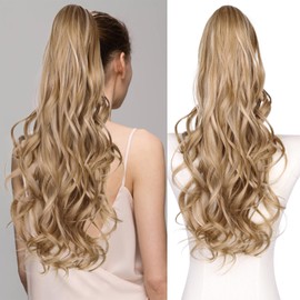 ZQIAN BEAUTY Ponytail Extension for Women, 26 Inch Long Layered Pony Tails Hair Extensions, Wavy Synthetic Drawstring Ponytail for Black Women for Daily Use (Color: Medium Blonde with Bleach Blonde)