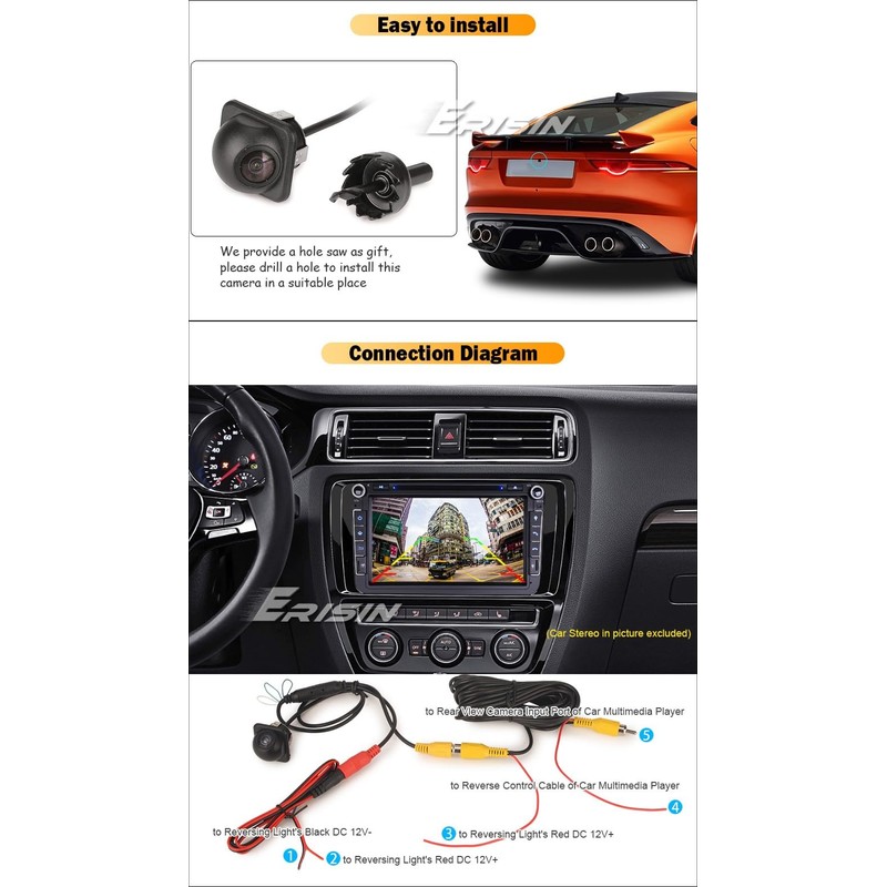 Erisin 150° Fisheye AHD CVBS Car Rear View Backup Front