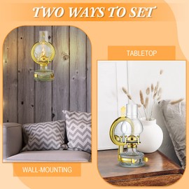 Yexiya 2 Pcs Large Kerosene Lamp Lantern Large Chamber Oil Lamp Wall Mounted Kerosene Lamp Vintage Glass Clear Kerosene Lamp Rustic Oil Lamp with Oil Wick for Indoor Home Decor Lighting (Gold)