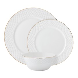 Mikasa Trellis Gold Rim Bone China Lightweight Chip Resistant 12 Piece Dinnerware Set, Service for 4