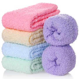 FNOVCO Womens Fuzzy Socks Cozy Soft Fleece Fluffy Warm Slipper Socks Winter Plush Crew Socks for Women 6 or 5 Pairs (5 Pairs Candy Color)