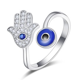 Palpitate Hamsa Evil Eye Rings Hamsa Hand of Fatima Ring Sterling Silver Hamsa Hand Evil Eye Ring for Women