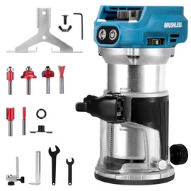 Cordless Router compatible with Makita 18V battery (Battery not included), 6-speed, 800W 30,000 RPM, includes trim router bits, edge/roller guide, dust hood, Ideal for woodworking