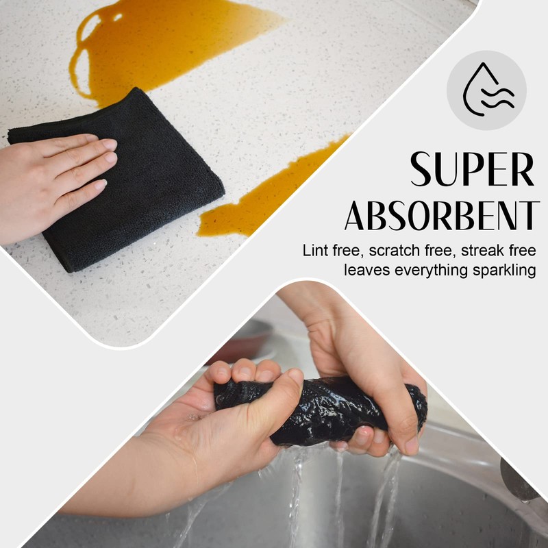 Sinland Microfiber Cleaning Cloths Dish Rags (Black, 12Inchx12Inch)