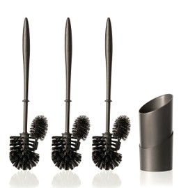 Hausfelder Toilet Brush with Edge Cleaner, Toilet Brush with 2 Replacement Toilet Brushes in Set, Toilet Brush Black, Toilet Brush with Holder and 2 x Brush Set as Replacement
