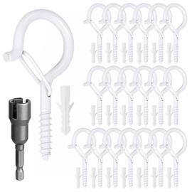 Wopanxye 20pack White Screw-in Hooks Wall Ceiling for Outdoor String Lights, Safety Buckle Design Cup Eye Hook Q-Hanger for Hanging Patio Light, Plants, Bird-Nest, Rope, Wind Chimes, 1 Wing Nut Driver