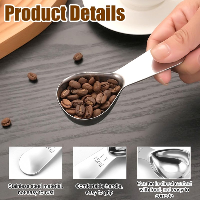3Pcs Stainless Steel Coffee Scoop 9.5 x 4 cm 15ml