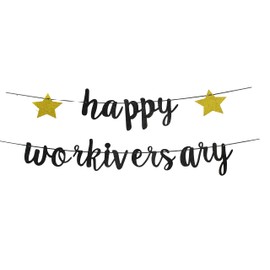 zxyxka Happy Workiversary Banner,Black Paper Sign for Work Party Office Party,Happy Work Anniversary Party Decorations