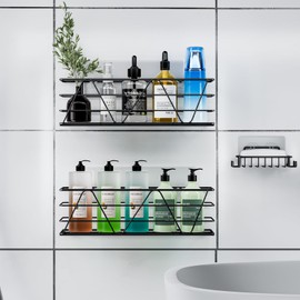 Carwiner Shower Caddy Bathroom Shelves 3-Pack Basket with Soap Dish Holder, Stainless Steel Bathroom Organizer Shelf Rack Adhesive Shampoo Holder Wall Mounted Storage for Kitchen