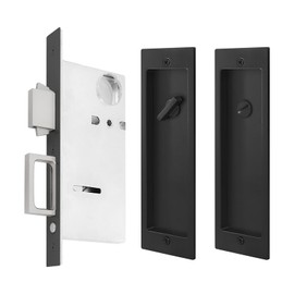 Modern Pocket Door Hardware - Privacy Lock with Finger Flush Pulls for Sliding & Folding Doors (Black, No Key)