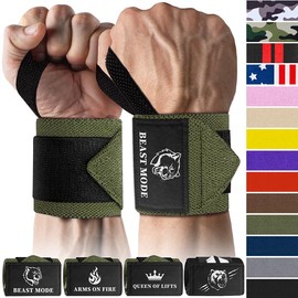 TECEUM Weightlifting Wrist Wraps with Thumb Loop – Military Green – Beast Mode – 12 inch – Heavy-Duty Workout Wrist Support & Protection – Ideal for Powerlifting, Strength Training, Bodybuilding