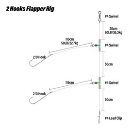 Dr.Fish 6PCS Sea Fishing Rigs Beach Casting, Flapper Rigs Hooks Size 2/0 Clipped, Hand-Tie Shore Fishing 2 Hooks Ready for Use