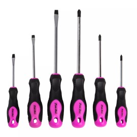 The Original Pink Box 6-Piece Magnetic Screwdriver Set, Phillips & Slotted, Pink
