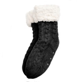 Gealaek Women Slipper Socks Winter Thick Fuzzy Warm Cozy Soft Fleece Lined Socks Non Slip with Grippers (Black)