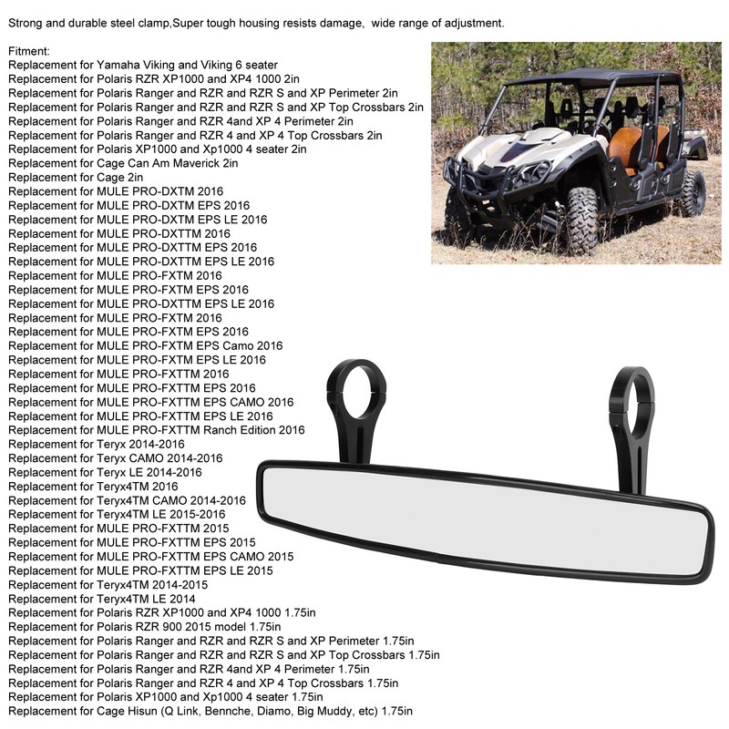 Rear View Race Mirror Convex Mirror with 1.75in‑2in Clamp Replacement