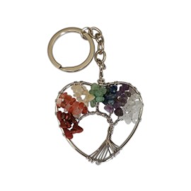 Eillwin Tree of life Heart Chakra Natural Crystals Keyring Gemstone Charm Keychain in shape of Heart for Luck and Protection Women Men