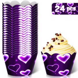24pcs Purple Heart Dessert Cupcake Wrappers Early 2000s Love HeartRomantic Valentines Day Theme Decor Supplies Happy Birthday Wedding Anniversary Party Baking Wrapping Decoration