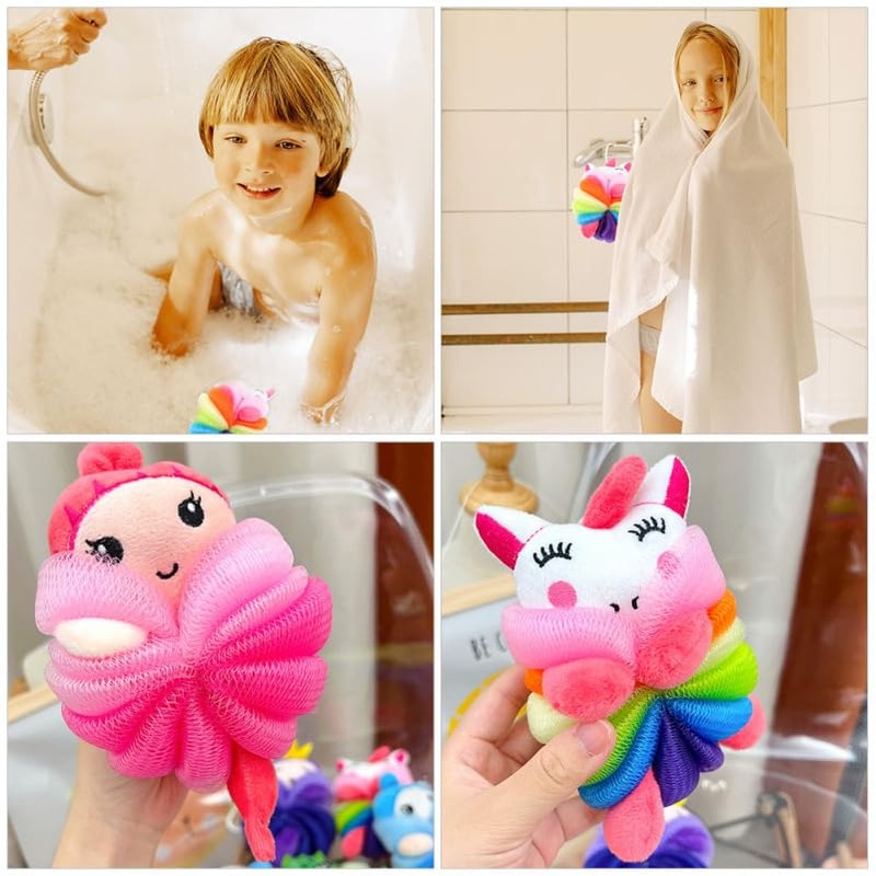 Pretyzoom Piezas Esponjas Baño Infantiles Forma Unicornio Sirena Bolas Exfoliantes