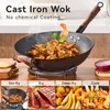 WANGYUANJI Cast Iron Wok,13.4 inch Flat Bottom Wok with Glass