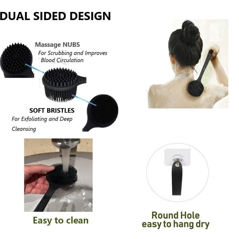 Cinlitek Silicone Body Scrubber, Long Handle Back Scrubber for Body,