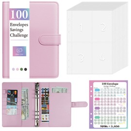 Dzhzal Budget Folder with Money Envelopes, Pre-Numbered, Money Saving Request with 100 Days Laminated Tracker, A5 Large Leather Savings Book for Home, Office, School, Successful, Simple and Fun