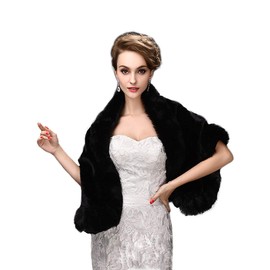 Jovono Women's Bride Wedding Faux Fur Shawl Wrap Bridal Fur Scarf Fur Wraps and Shawls for Women (Black)