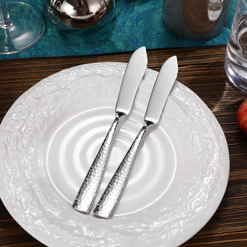 KEAWELL Premium 4-Piece 7" Louis Hammered Butter Knives, 18/10 Stainless