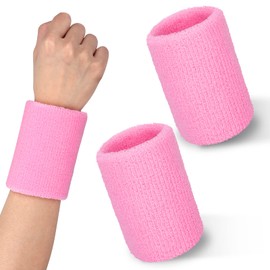 Pink Sports Wristbands, 2 Pieces Elastic Cotton Sweat Bands Wristbands for Men&Women,Absorbent Black Sports Wristbands for Basketball, Baseball,Football,Tennis,Running Sport(8x10cm)