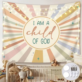 LIANGW Boho Neutral Baby Nursery Christian Wall Tapestry – I am a Child of God Bible Verse Decor, Inspirational Toddler Room Tapestry for Boys,Teens Room Decoration Living Room Bedroom 50x60 inches