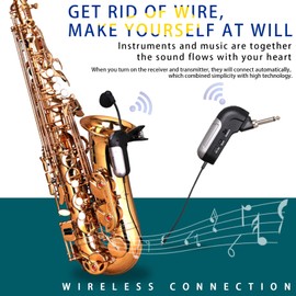 Saxophone Wireless musical instrument pickup, Professional Microphone Wireless Instrument UHF Pickup Mic Receiver & Transmitter System, Clip-on for Saxophone/French Horn/Trumpet wind instruments
