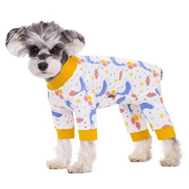 Dog Scrub Suit for Men and Women, Anti Hair Anti Lick Pajamas Onesie Wound Guard Puppy E-Collar and Cones Alternative Jumpsuit for Small Medium Dogs XS (White Whale)