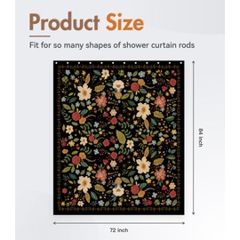 MAMUSE Shower Curtain for Bathroom - Cute Aesthetic Decorative Modern Girly Unique Girls Flower Floral Design Pretty Women Waterproof Fabric Cloth Cortinas de Baño Bathtub 72 x 84 Inch, Black