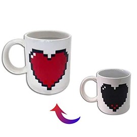 XO Valentine's Day Pixel Heart Color Change Mug - Hot Cold Color Morph Drink Cup with Heart Shape