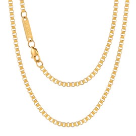 VEXXS Box Chain Necklace, 18K Real Gold Plated Venice Box Chain, Durable No Color Fading Gold Chain 2mm Rolo Chain Necklace Chain for Men Women