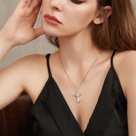 Jiahanzb Necklaces for Women Cross 925 Sterling Silver Round Cut Cubic Zirconia Cross Pendant Necklace Women Silver Chain Gift Mother Women Men, Sterling Silver Cubic Zirconia Sterling silver White