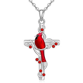 Cross Cardinal Necklace Red Cardinal Necklaces for Women Sterling Silver Pendant Memorial Sympathy Bird Charms Mothers Day Christmas Gifts
