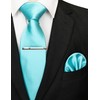 JEMYGINS Turquoise Tie and Pocket Square With Tie Clip Sets