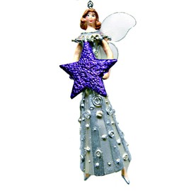 ecosoul Large Angel Christmas Tree Decoration Figure Decoration Hanging Christmas Tree Decoration Ornament 15 cm (Silver/Purple)