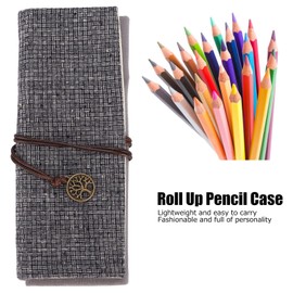 Roll Pencil Case Small, Colored Vintage Pencil Roll Wrap Grey Roll Up Pen Holder Case Small Pencil Case Pouch Pencil Bag for School