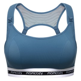 Momcozy Nursing Bras for Breastfeeding, Low-Impact Nursing Sports Bra Support Maternity Pregnancy Padded Wireless Bra FB011 Blue