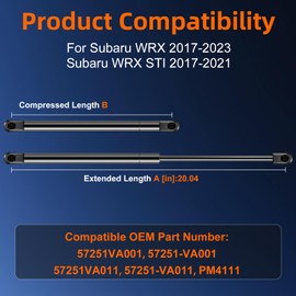 Euplokeer Qty (2) 57251-VA001 Front Hood Strut Lift Support Compatible with Subaru WRX 2017-2023 (from 02/03/2016), Bonnet Gas Shock Strut Fit for Subaru WRX STI 2017-2021 Replace OE# 57251VA011
