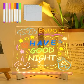 ENUOLI LED Acrylic Whiteboard, LED Message Boards with 7-Colour Pen, Desk Notes, Luminous Acrylic Message Board for Shops, Offices, Cafes, Home, Shops (20 x 20 cm)