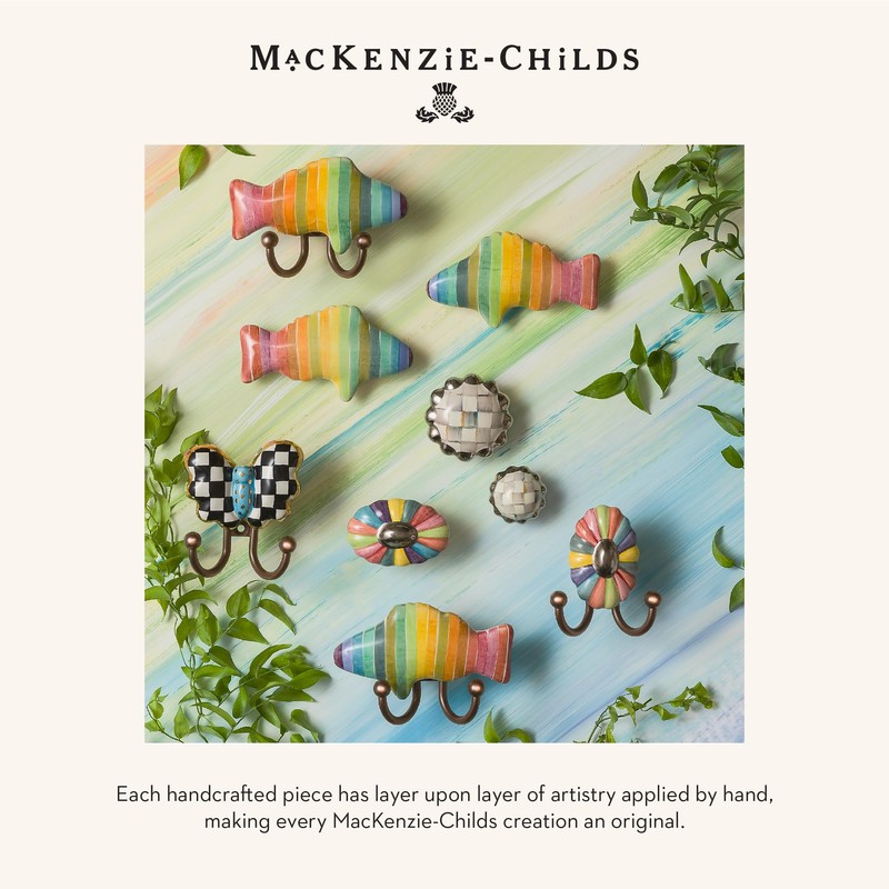 MACKENZIE-CHILDS Round Knob, Decorative Drawer Pull Knob, Gray-and-White Sterling Check