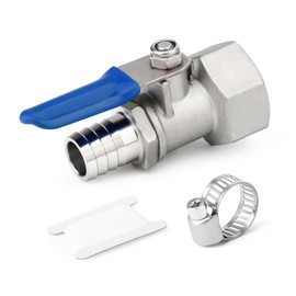 TAISHER 1PCS 304 Stainless Steel Mini Ball Valve Shut Off Switch, 1/4" Hose Barb x 1/4" NPT Female with Hose Clamps for Fuel/Air/Lquid/Gas