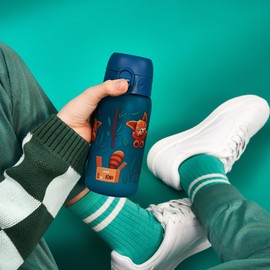 Ion8 Kids Water Bottles, BPA Free, Leakproof, Dishwasher Safe, Easy Open, Secure Lock, Small Boys & Girls Water Bottle,Kids Drinks Bottle for Spill-free Drinking, Aqua, Red Panda Fox, 350ml/12oz