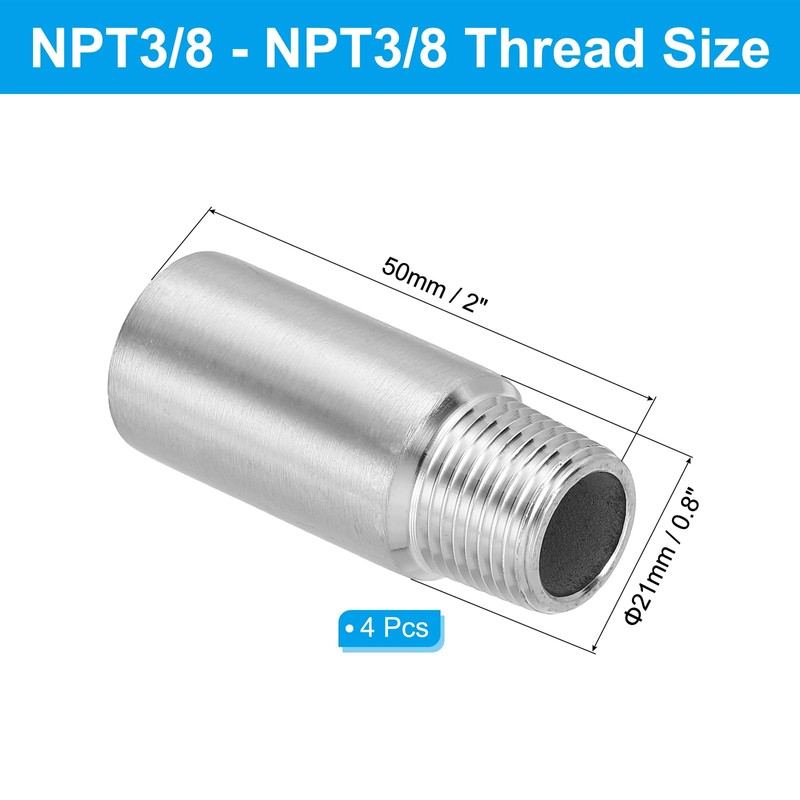 PATIKIL 304 Stainless Steel Pipe Fitting 3/8" NPT Male to